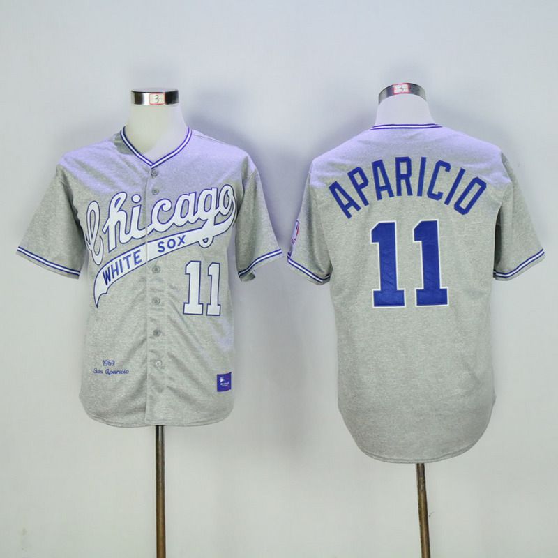 Men Chicago White Sox #11 Aparicio Grey Throwback 1969 MLB Jerseys->chicago white sox->MLB Jersey